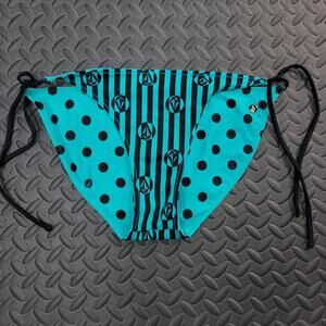 Volcom Reversible Bikini Bottoms Medium Polka Dot Stripe Tie Side Y2K Punk